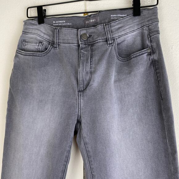 DL1961 Mara Straight Jeans Size 28 Overcast Raw Gray Mid Rise Instasculpt Crop - Picture 9 of 16